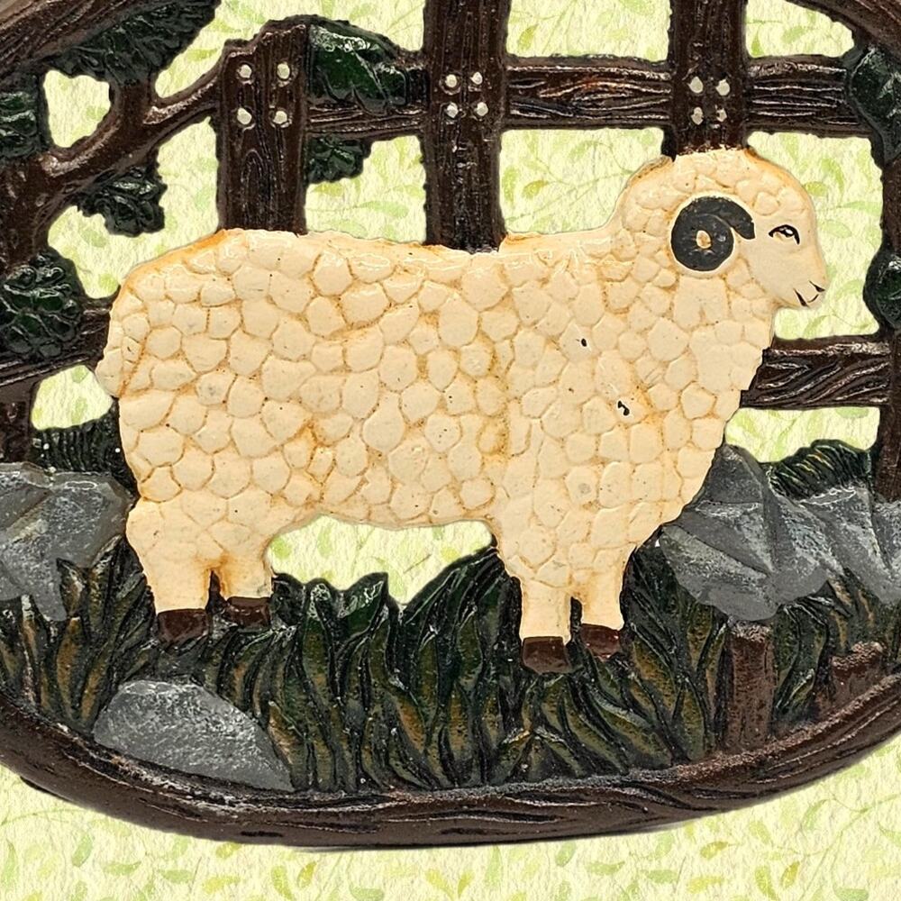 Vintage Cast Iron Sheep Trivet Wooly Ram Farmhouse Decor With Rubber Pegs